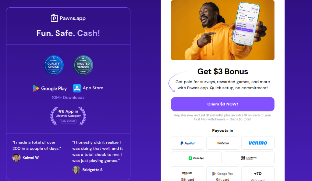 Pawns.app official logo and passive income earning interface